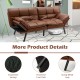Convertible brown memory foam futon sofa bed with adjustable armrests and sturdy metal legs, perfect for small spaces.